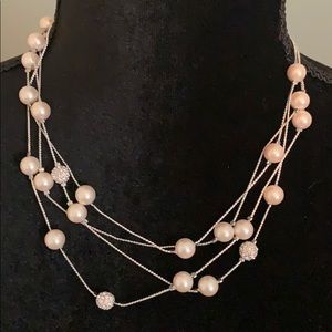 Pearl and Crystal Multi-String Necklace